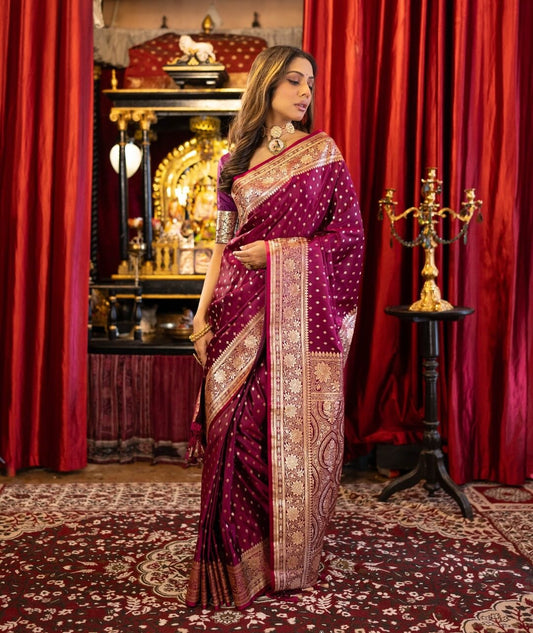 Ostentatious Purple Woven Banarasi Saree