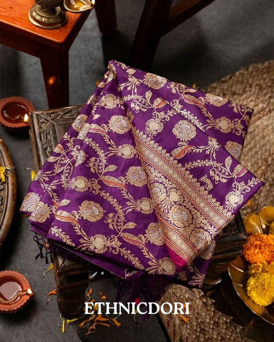 Orchid Purple Woven Banarasi Saree