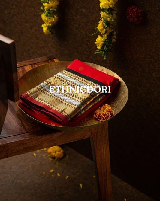 Cardinal Red Woven Banarasi Saree