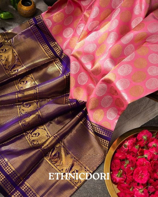 Flaming Pink Woven Banarasi Saree