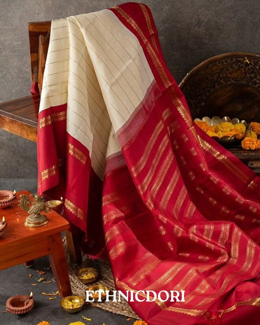 Creamy White Woven Banarasi Saree