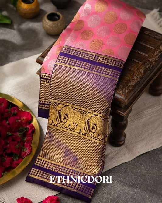 Flaming Pink Woven Banarasi Saree