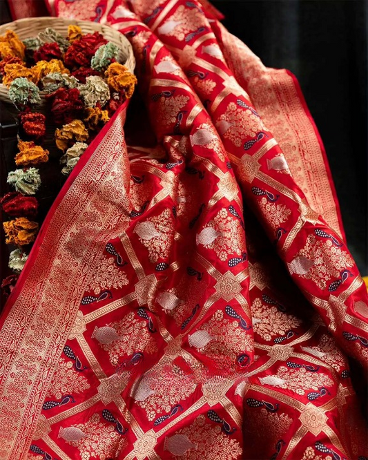Claret Red Woven Banarasi Saree