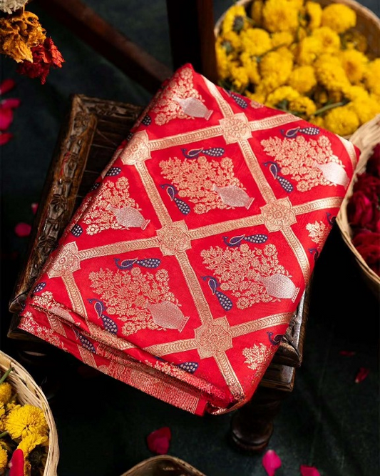 Claret Red Woven Banarasi Saree