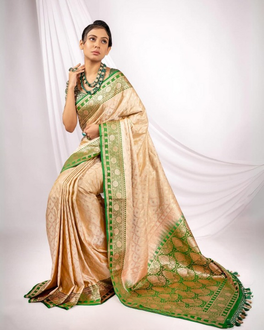 Chartreuse Green Woven Banarasi Saree