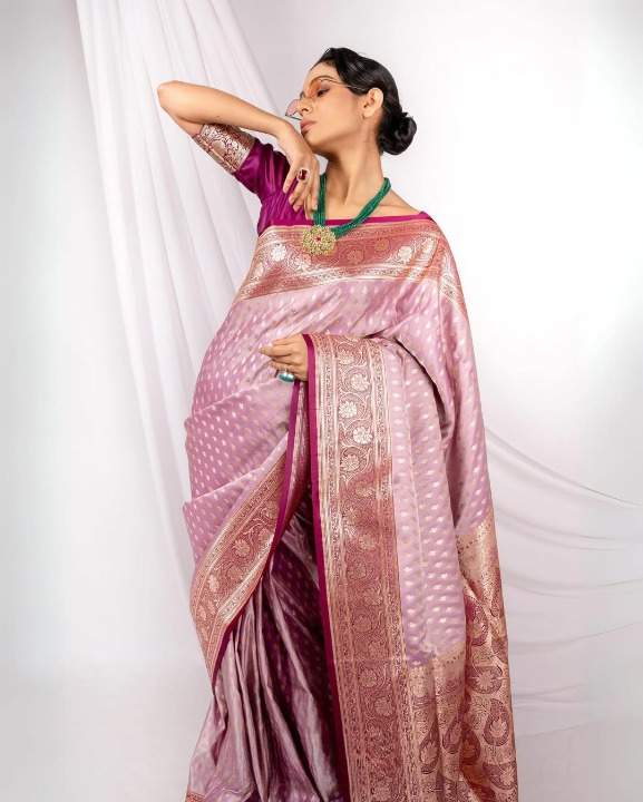 Vermilion Pink Woven Banarasi Saree