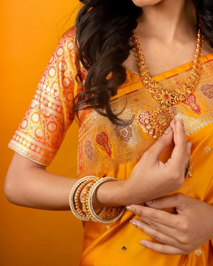 Pearly Yellow Woven Banarasi Saree