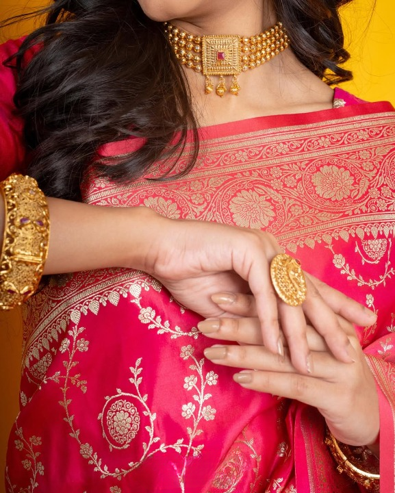 Erubescent Red Woven Banarasi Saree