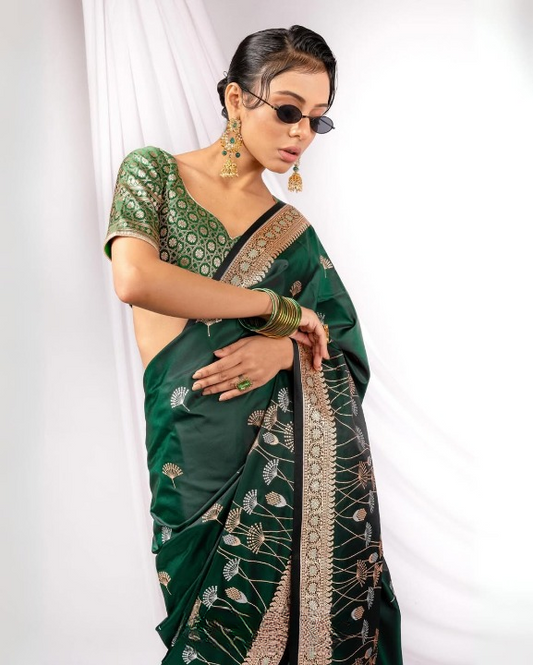 Chartreuse Green Woven Banarasi Saree