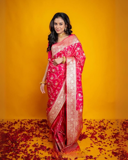 Erubescent Red Woven Banarasi Saree