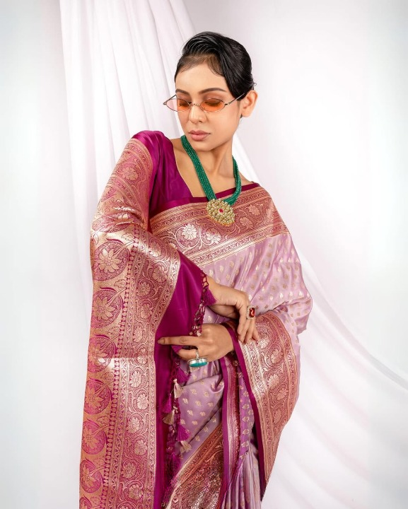 Vermilion Pink Woven Banarasi Saree