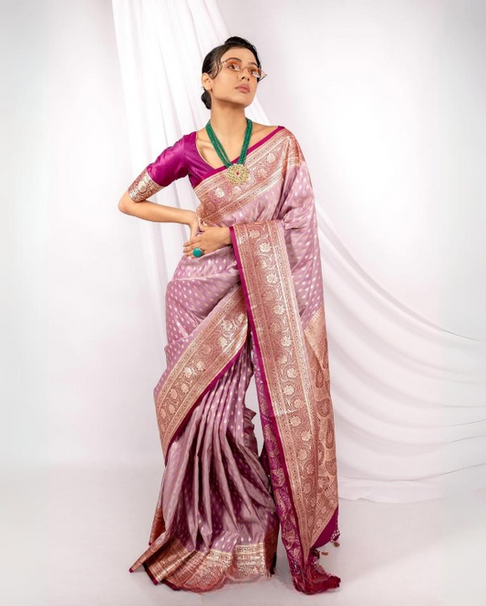Vermilion Pink Woven Banarasi Saree