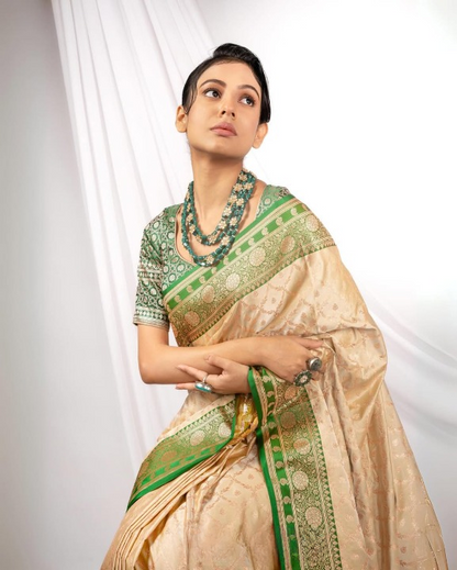 Chartreuse Green Woven Banarasi Saree
