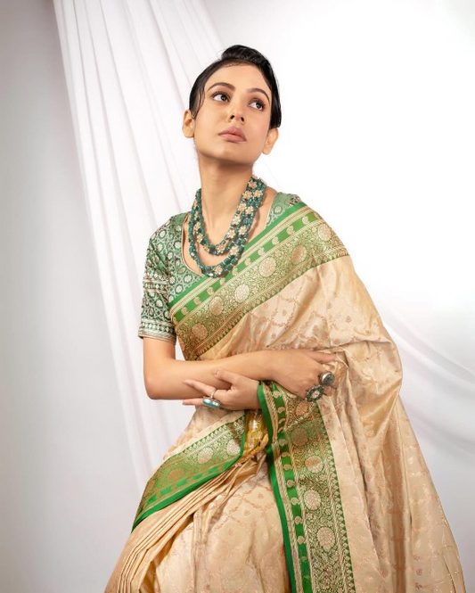 Chartreuse Green Woven Banarasi Saree