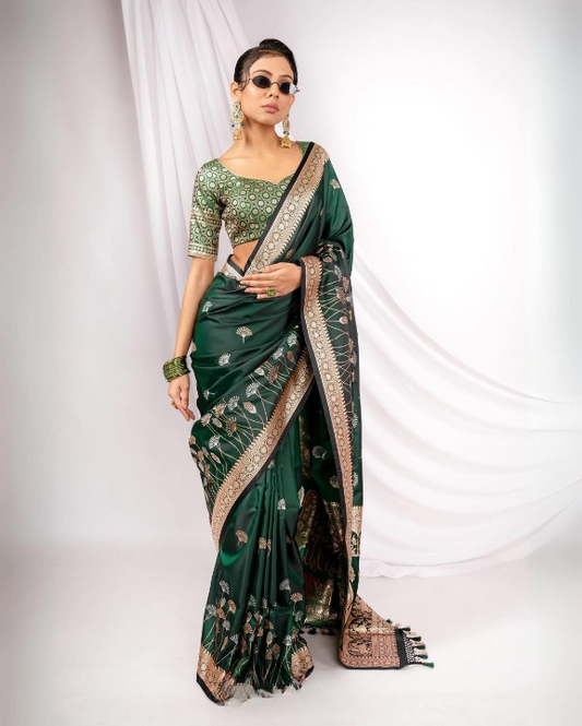 Chartreuse Green Woven Banarasi Saree