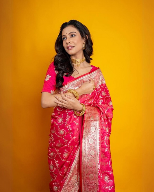Erubescent Red Woven Banarasi Saree