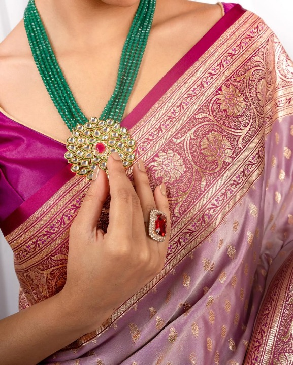 Vermilion Pink Woven Banarasi Saree