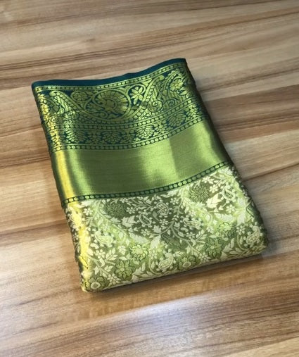 Virescent Green Banarasi Silk Saree