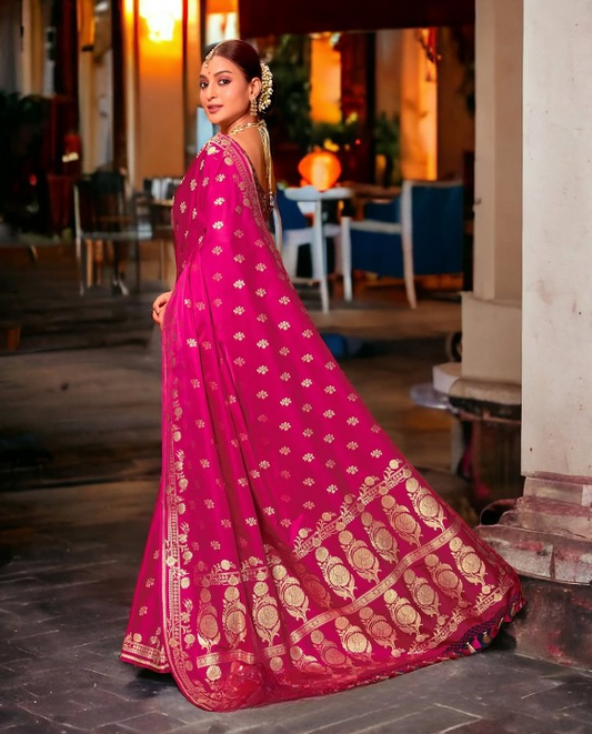 Carmine Pink Woven Banarasi Saree