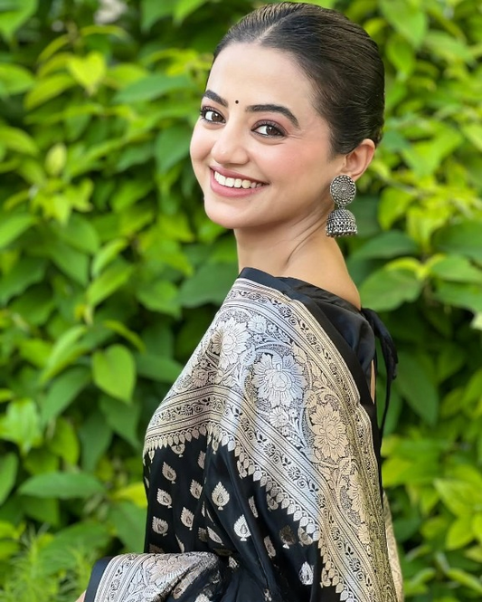 Brunet Black Woven Banarasi Saree