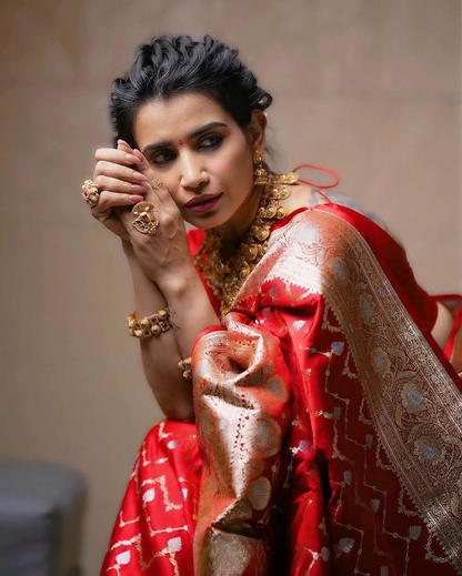 Rufescent Red Woven Banarasi Saree