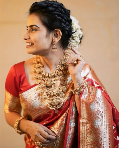 Rufescent Red Woven Banarasi Saree