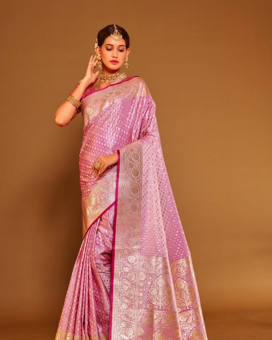 Coral Pink Woven Banarasi Saree