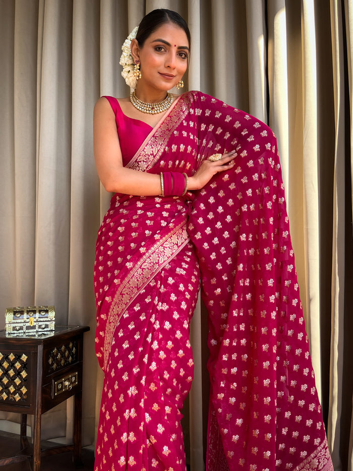 Claret Pink Banarasi Saree