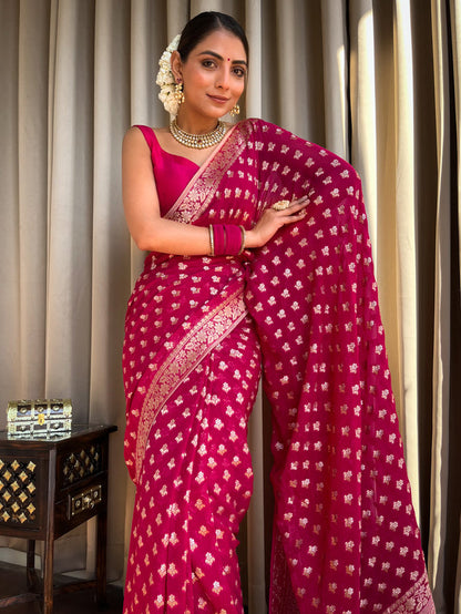 Claret Pink Banarasi Saree