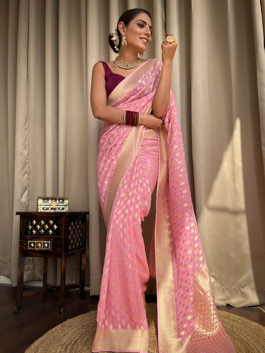 Baby Pink Banarasi Saree