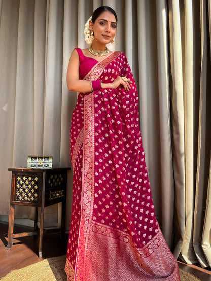 Claret Pink Banarasi Saree