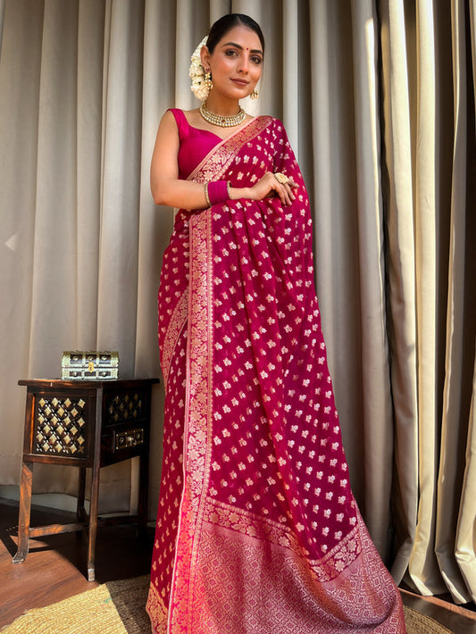 Claret Pink Banarasi Saree