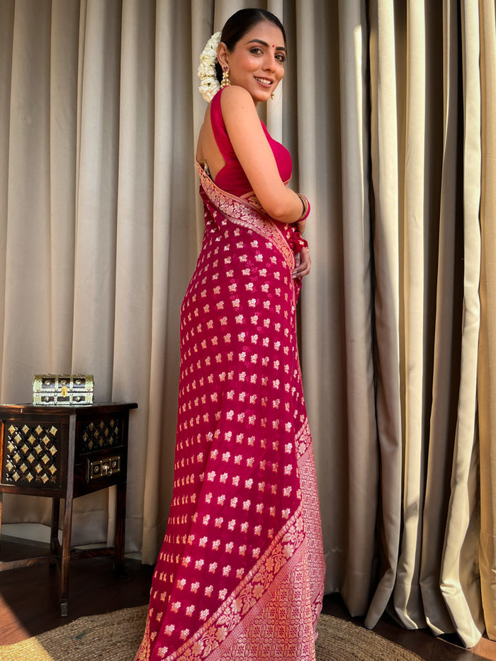 Claret Pink Banarasi Saree