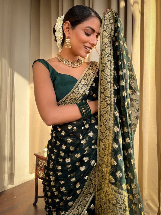 Emerald Green Banarasi Saree