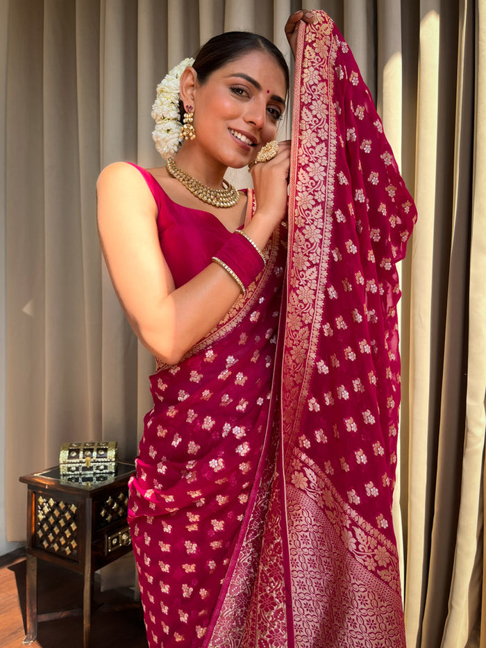 Claret Pink Banarasi Saree