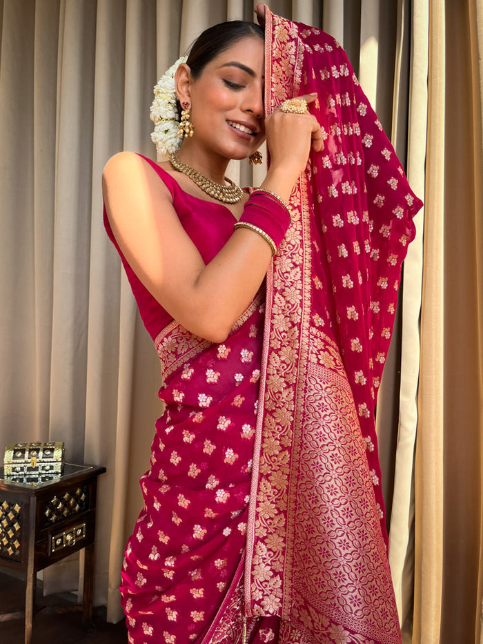Claret Pink Banarasi Saree