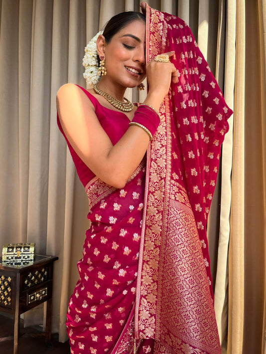 Claret Pink Banarasi Saree
