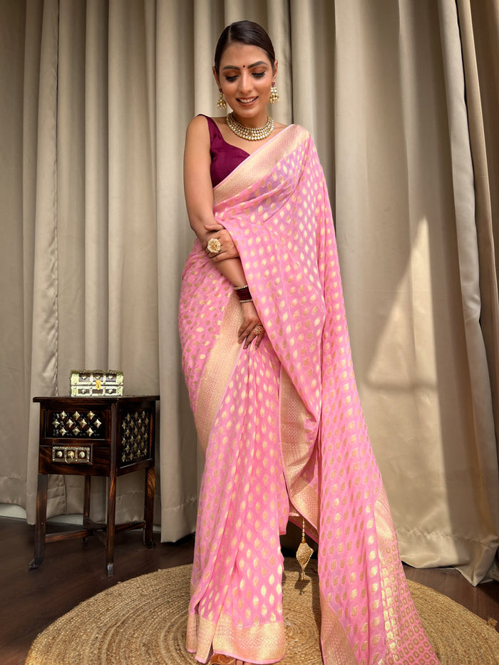 Baby Pink Banarasi Saree