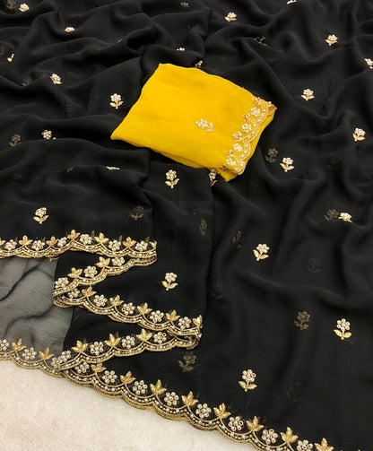 Bituminous Black Embroidery Saree