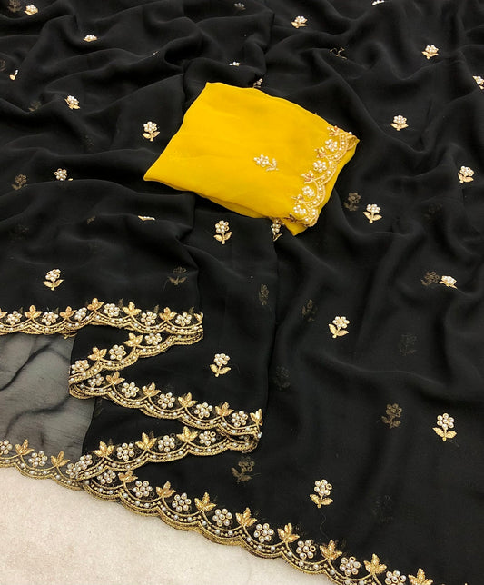 Bituminous Black Embroidery Saree