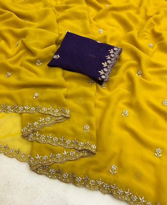 Bituminous Black Embroidery Saree