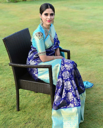 Azureous Blue Banarasi Silk Saree