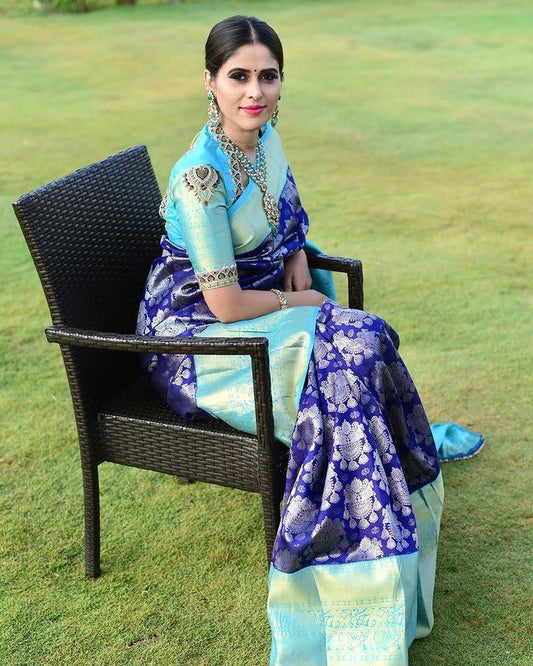 Azureous Blue Banarasi Silk Saree