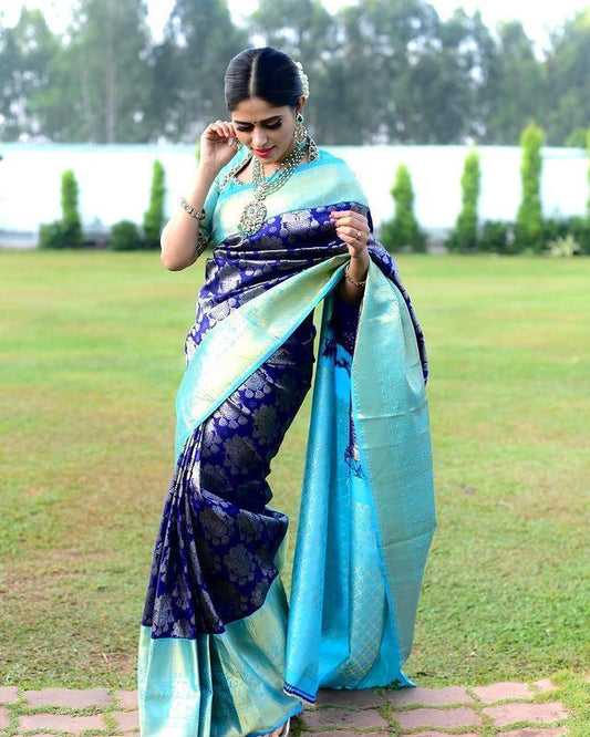 Azureous Blue Banarasi Silk Saree