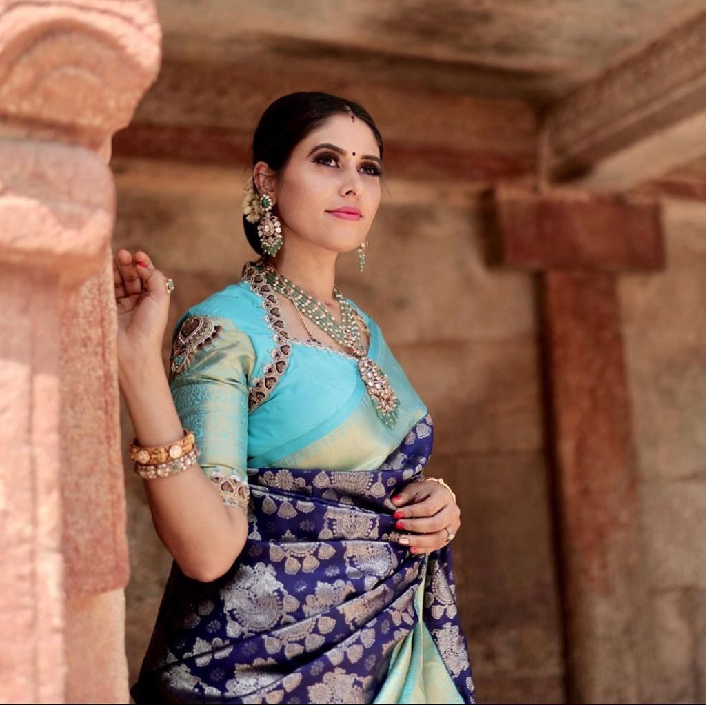 Azureous Blue Banarasi Silk Saree