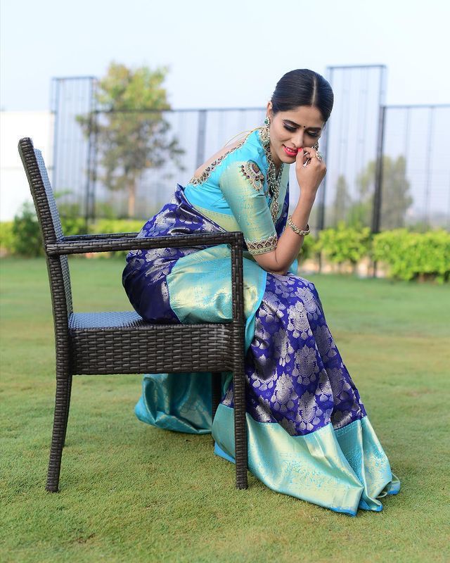 Azureous Blue Banarasi Silk Saree