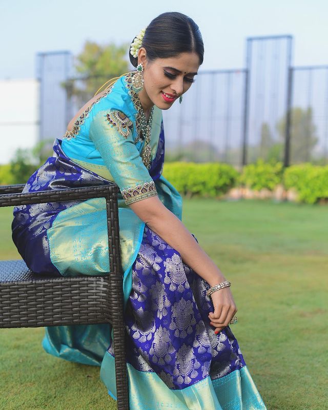Azureous Blue Banarasi Silk Saree