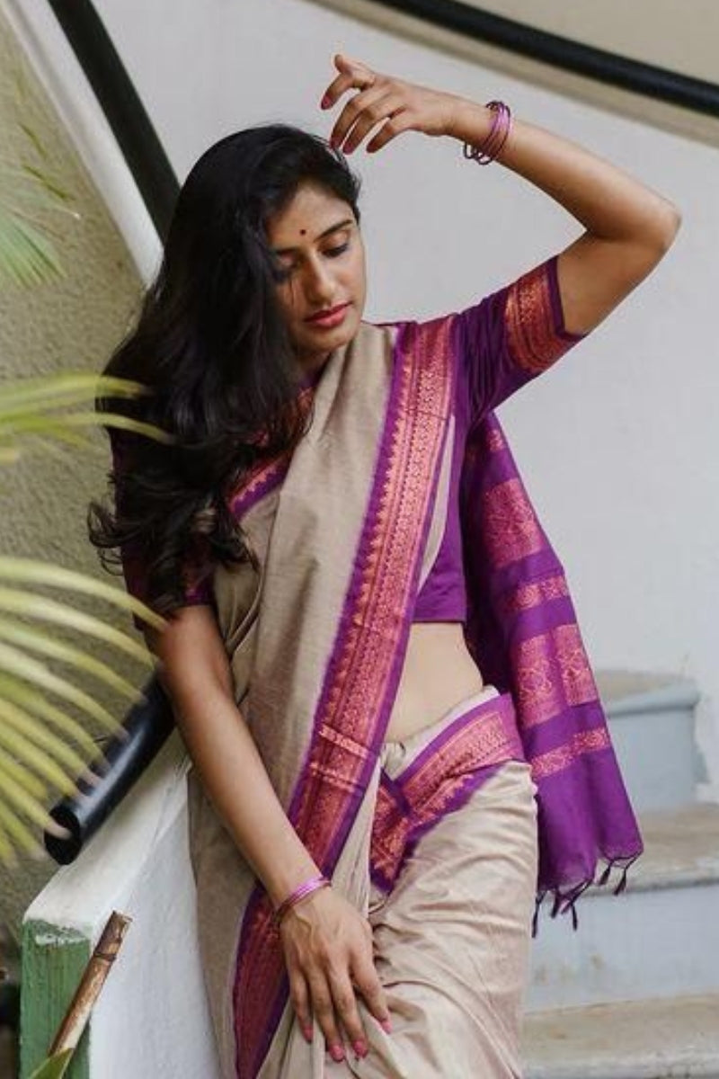Cinnamon Beige Banarasi Silk Saree
