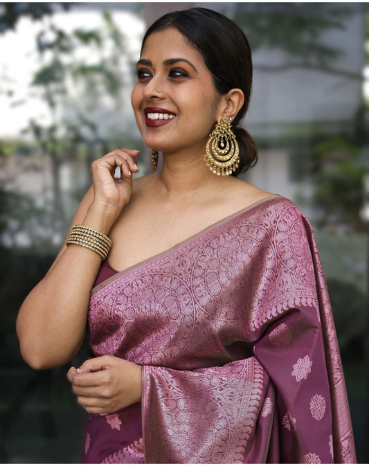 Coral Wine Banarasi Silk Saree