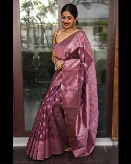 Coral Wine Banarasi Silk Saree
